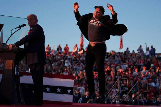  | MUSK JUMPS AT A TRUMP RALLY IN PENNSYLVANIA IN OCTOBER AP PHOTOEVAN VUCCI | MR Online